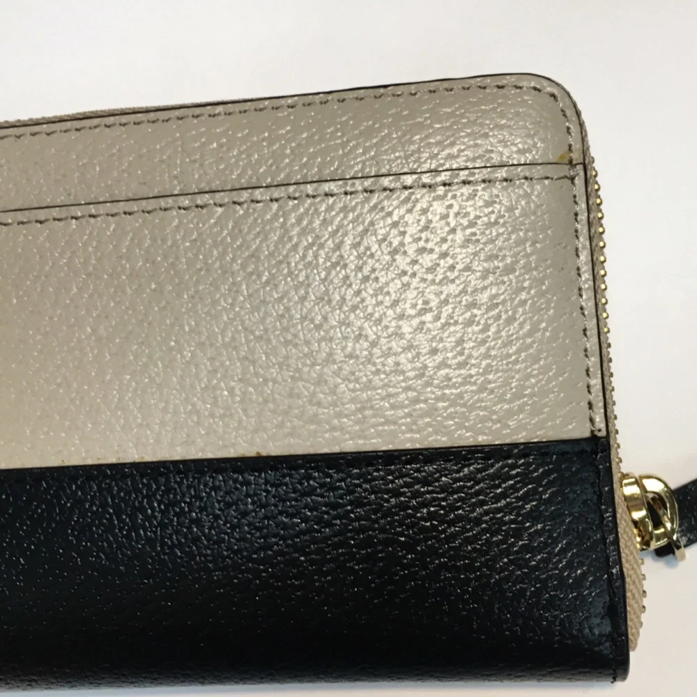 Kate Spade Zipper Cow Leather Wallet Black Tan Textured 2 Tone Leather Classic - Picture 7 of 16